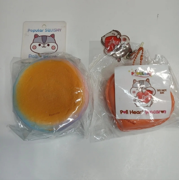 Popular,  Poli Mascot and Poli Heart Macaron Squishy 2 pieces Set Keychain. - Picture 2 of 8